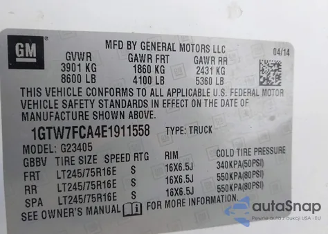 2014 GMC Savana 2500 Work Van from USA, damaged, VIN 1GTW7FCA4E1911558